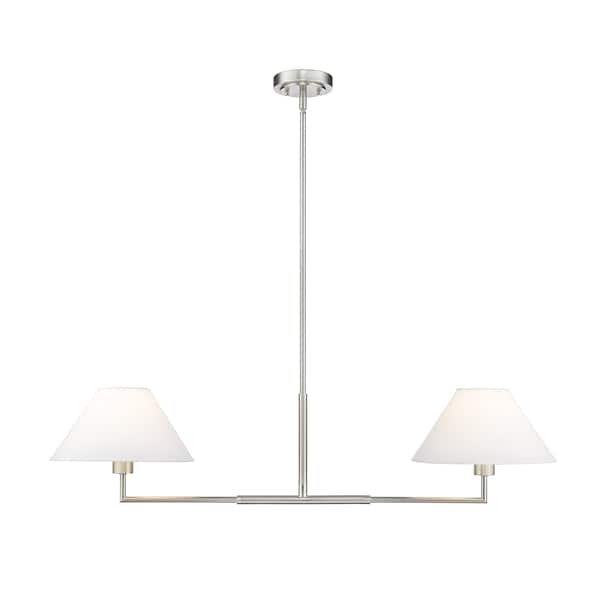 Z-Lite Leila Chandelier, 2-Light, 12 In.W x 42 In.L x 9.5 In.H, Brushed Nickel/White Linen 744-42L-BN - main